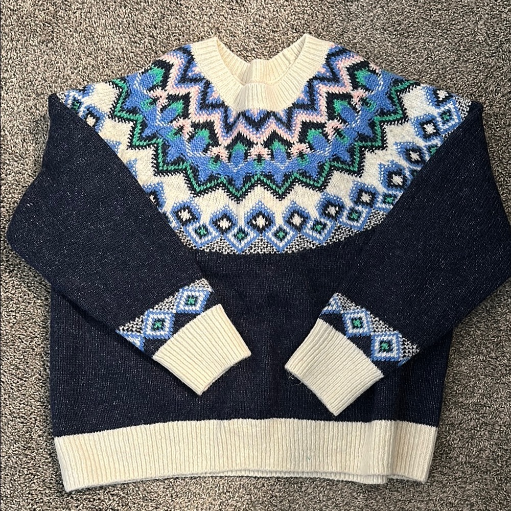 Navy and Cream Geometric Sweater